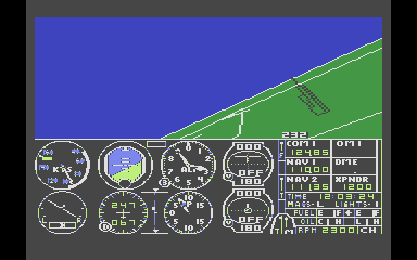 Flight Simulator II for Atari 8-bit computers, with artifacting settings approximating the colors you'd see on an original Atari 400/800 with CTIA.